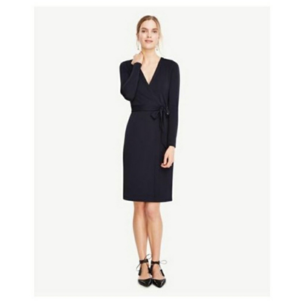 ANN TAYLOR Always On Wrap Dress Black 4 Petite
